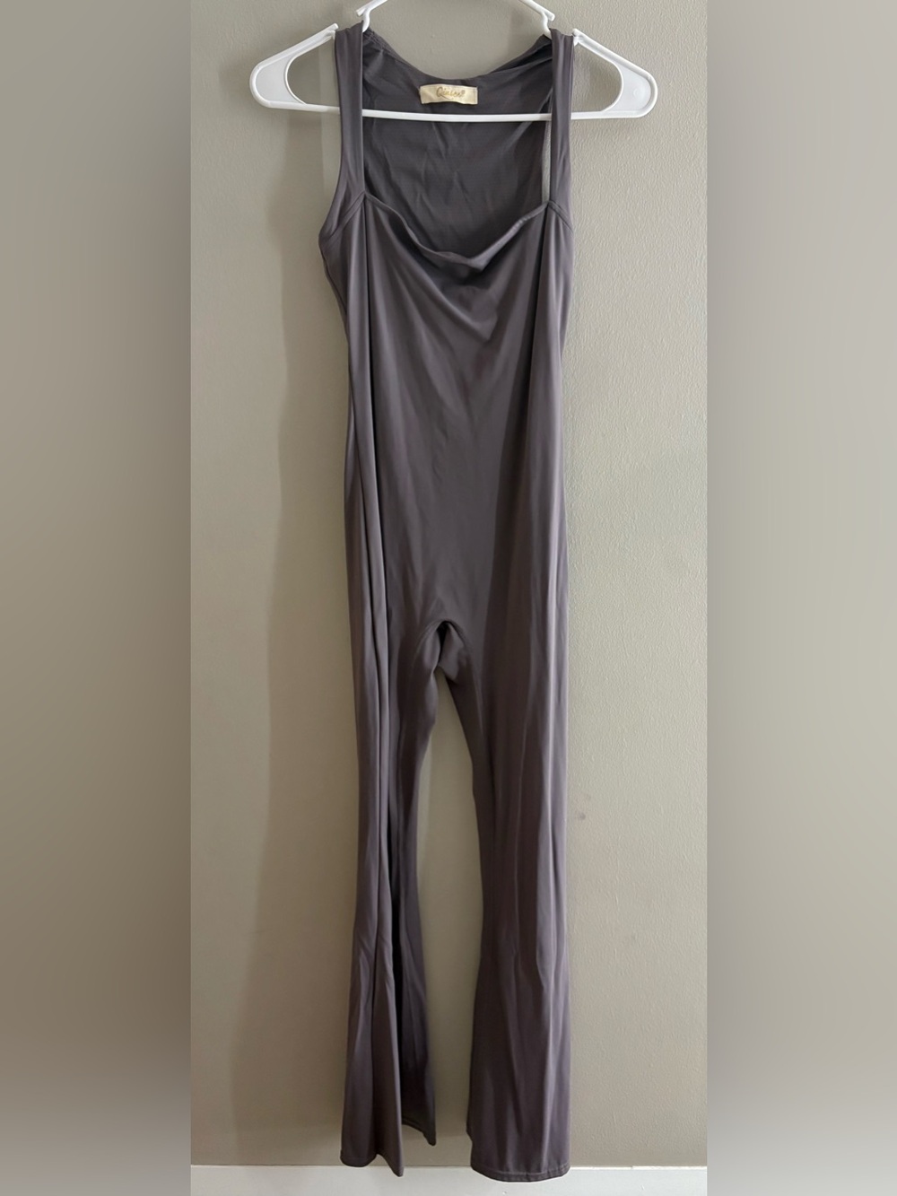 Qinsen - Mushroom Brown Sleeveless Square Neck Flared Jumpsuit
